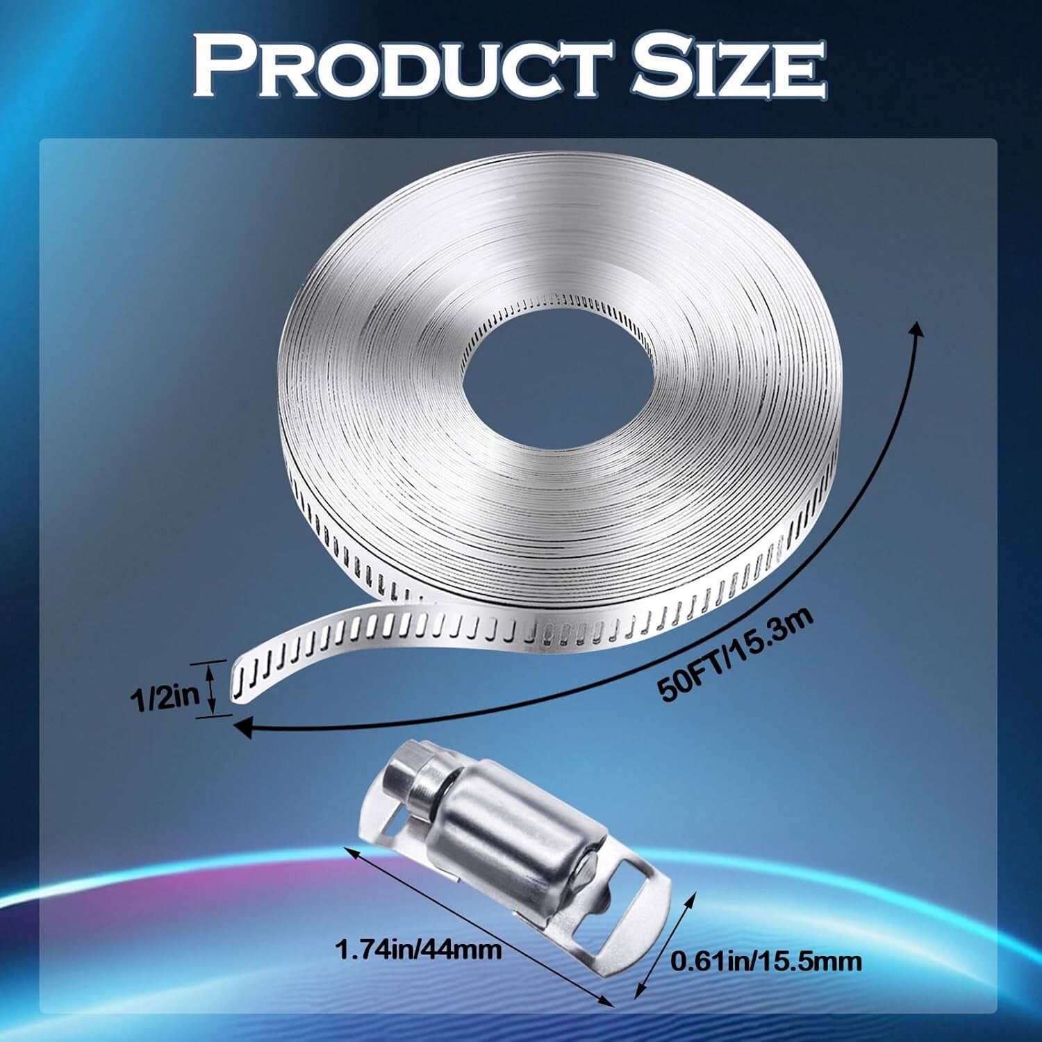 304 Stainless Steel Hose Clamp Kit - 50FT Adjustable Strap & 24 Strong Fasteners