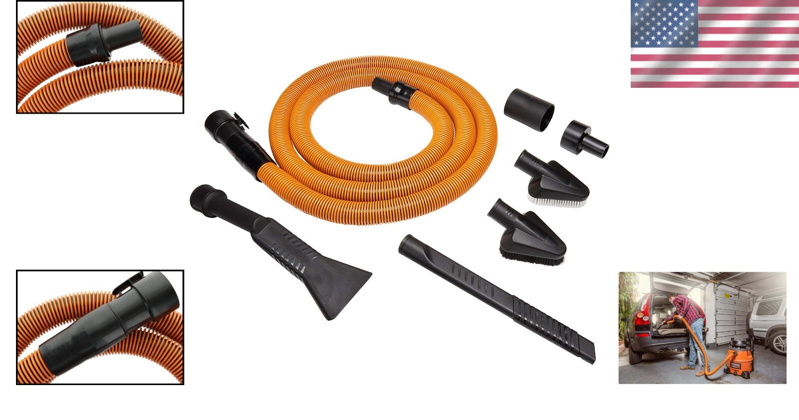 Comprehensive 7-Piece Auto Detailing Kit with 10 Ft Hose for 1 1/4” Vacuums