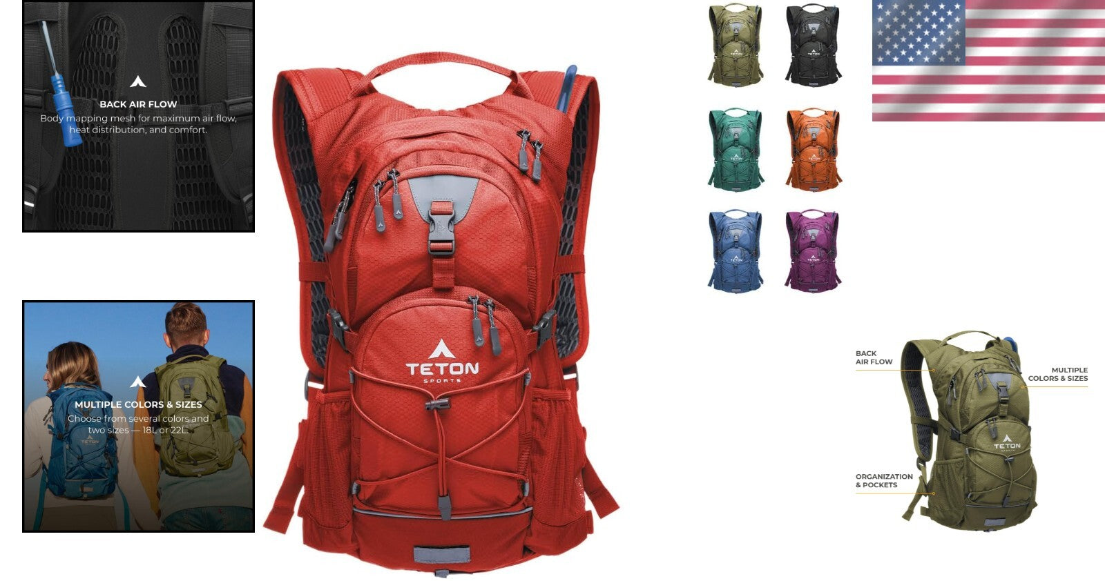 Teton Oasis Hydration Backpack – Lightweight Water Pack with 2L Bladder - 18L