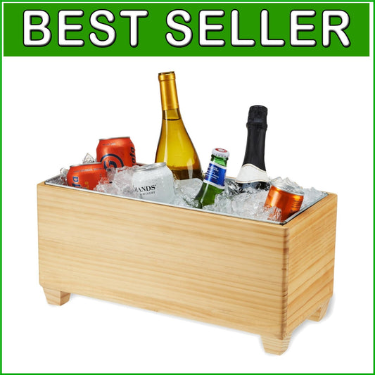 Elegant Pine Wood Wine Bucket with Galvanized Tub – Holds 4 Bottles, 5.4 Gal