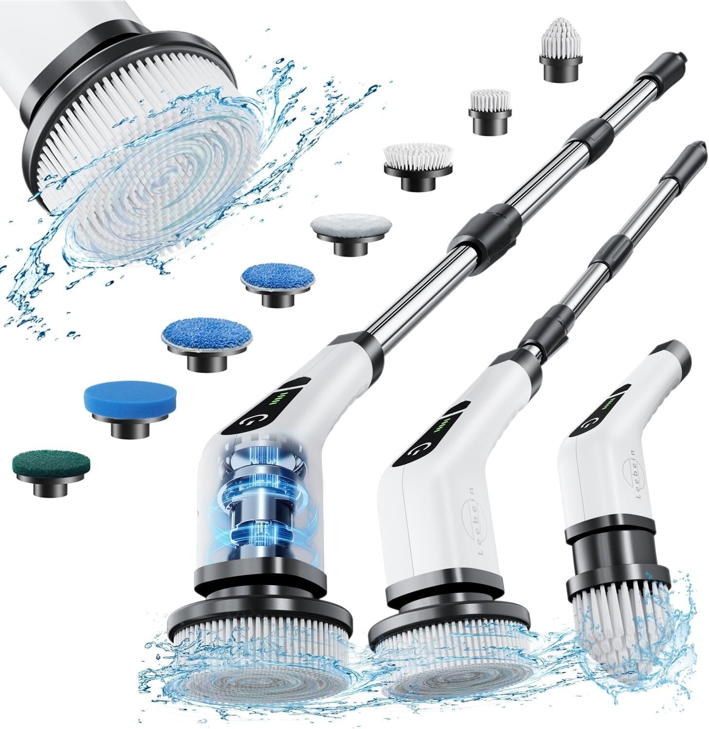 Dual-Speed Electric Spin Scrubber & Extendable Handle: Fast Deep Cleaning Tool