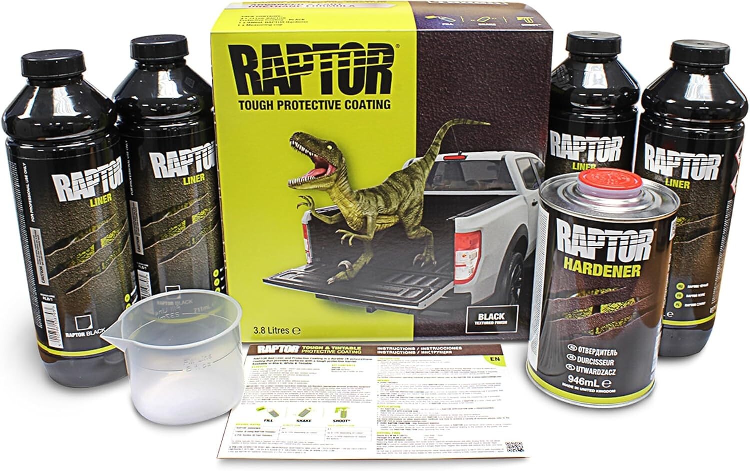 Raptor Tough Spray-On Bed Liner Kit with Rapid-Drying Flexibility for Trucks