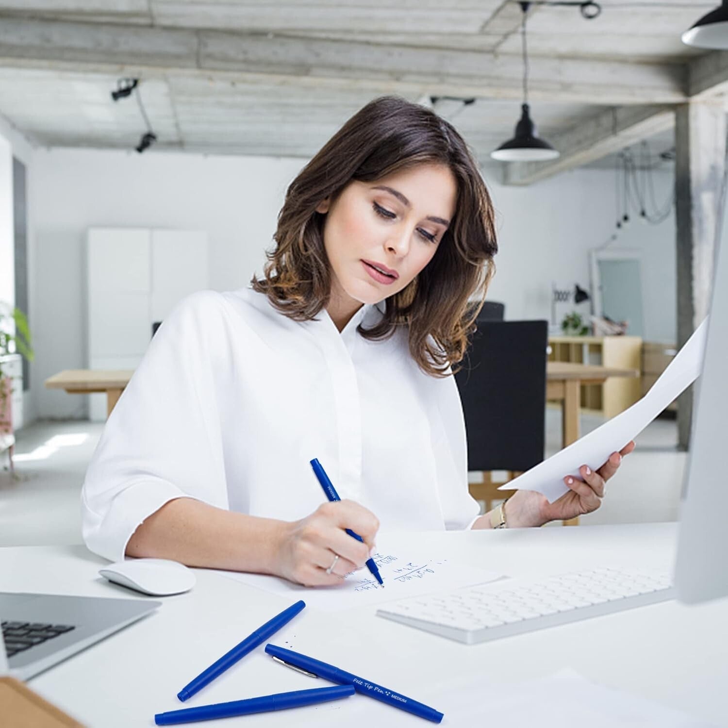 60 Blue Felt Tip Pens - Non-Toxic, Quick-Drying for Classroom & Office
