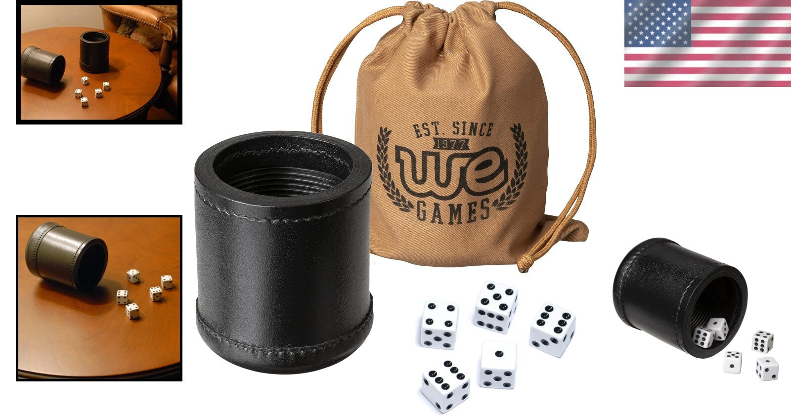 Superior Dice Cup Set: Handmade Leather, 5 Dice, Cloth Bag - Perfect Gift