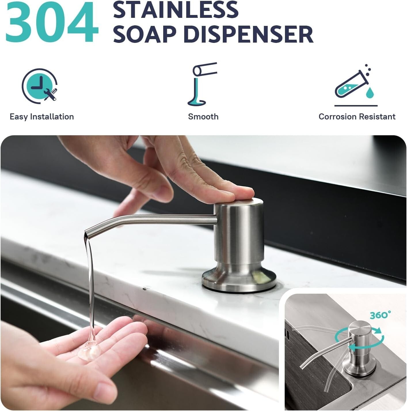 Durable Pull Down Kitchen Faucet & Soap Dispenser Combo - Easy Install 304 SS