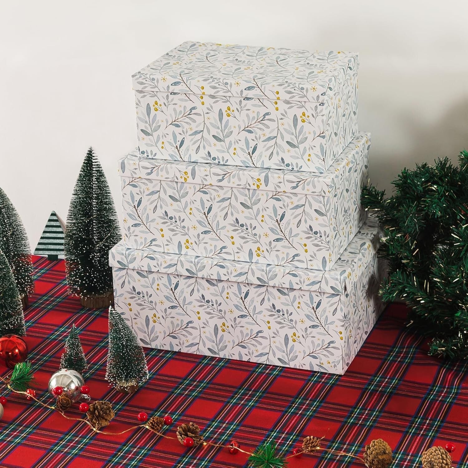 Elegant Winter Blossom Decorative Storage Box Set - 3 Nesting Keepsake Boxes