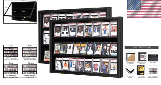 Sturdy Wooden Sports Card Display Case - Lockable with UV Shielding for 24 Cards