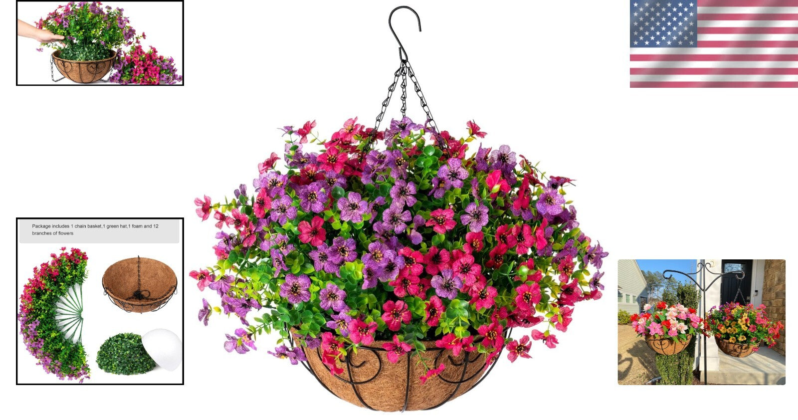 Beautiful Hanging Flower Basket with Rattan Container - Outdoor Elegance