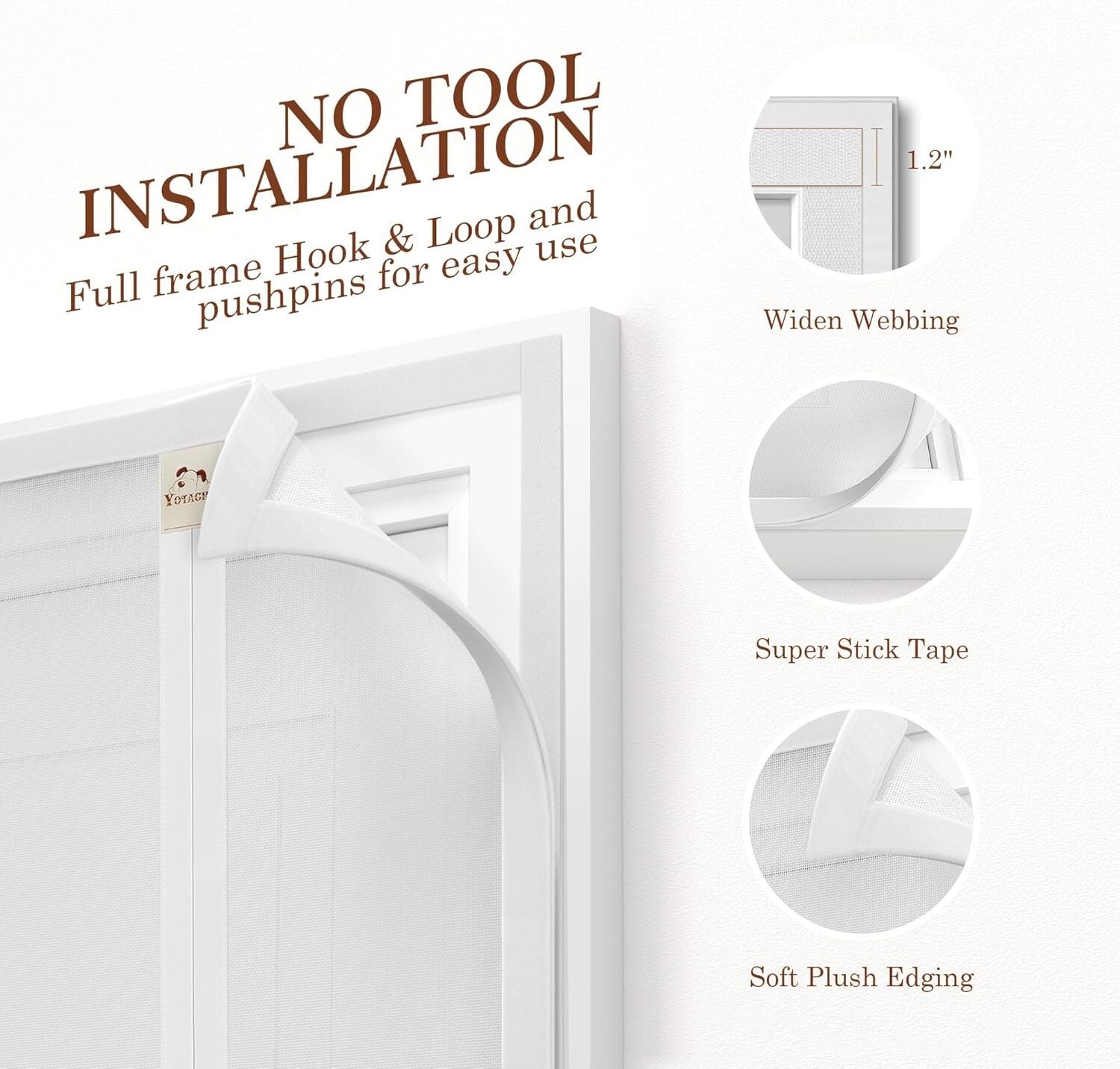 Elegant White Magnetic Screen Door with Hook&Loop - Easy Install, Fits 72" x 82"