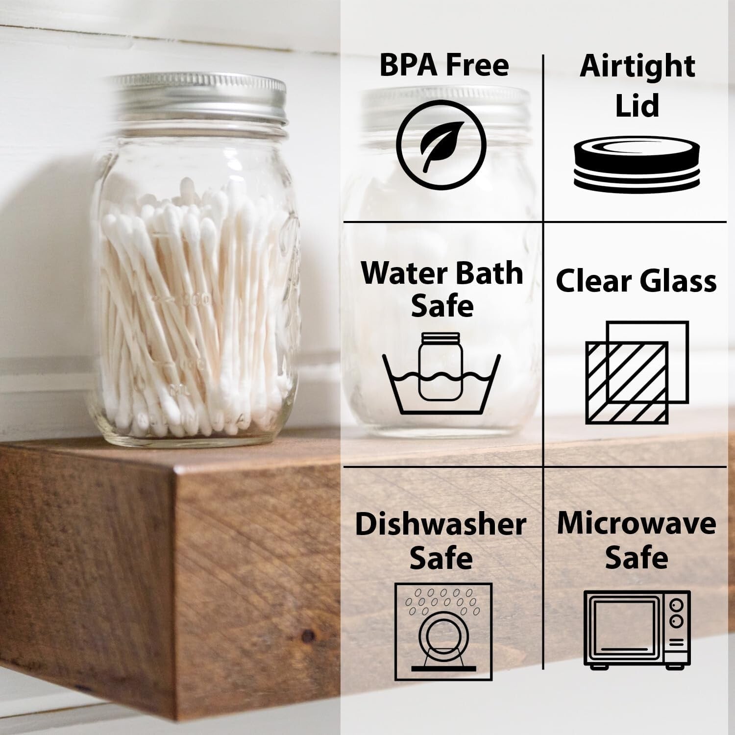 12-Pack Wide Mouth 32 oz Mason Jars - Airtight Seal for Canning & DIY Projects