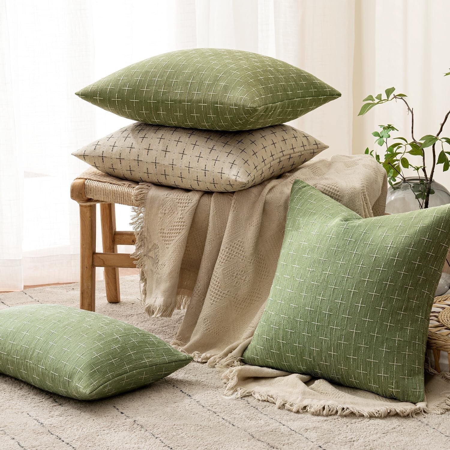 Chic Sage Green 24x24 Pillow Covers for Sofa & Bed - Premium Quality Fabric