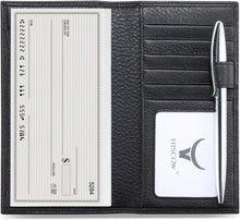 Load image into Gallery viewer, Luxury Italian Leather Checkbook Cover &amp; Card Holder - Pebbled Black Elegance