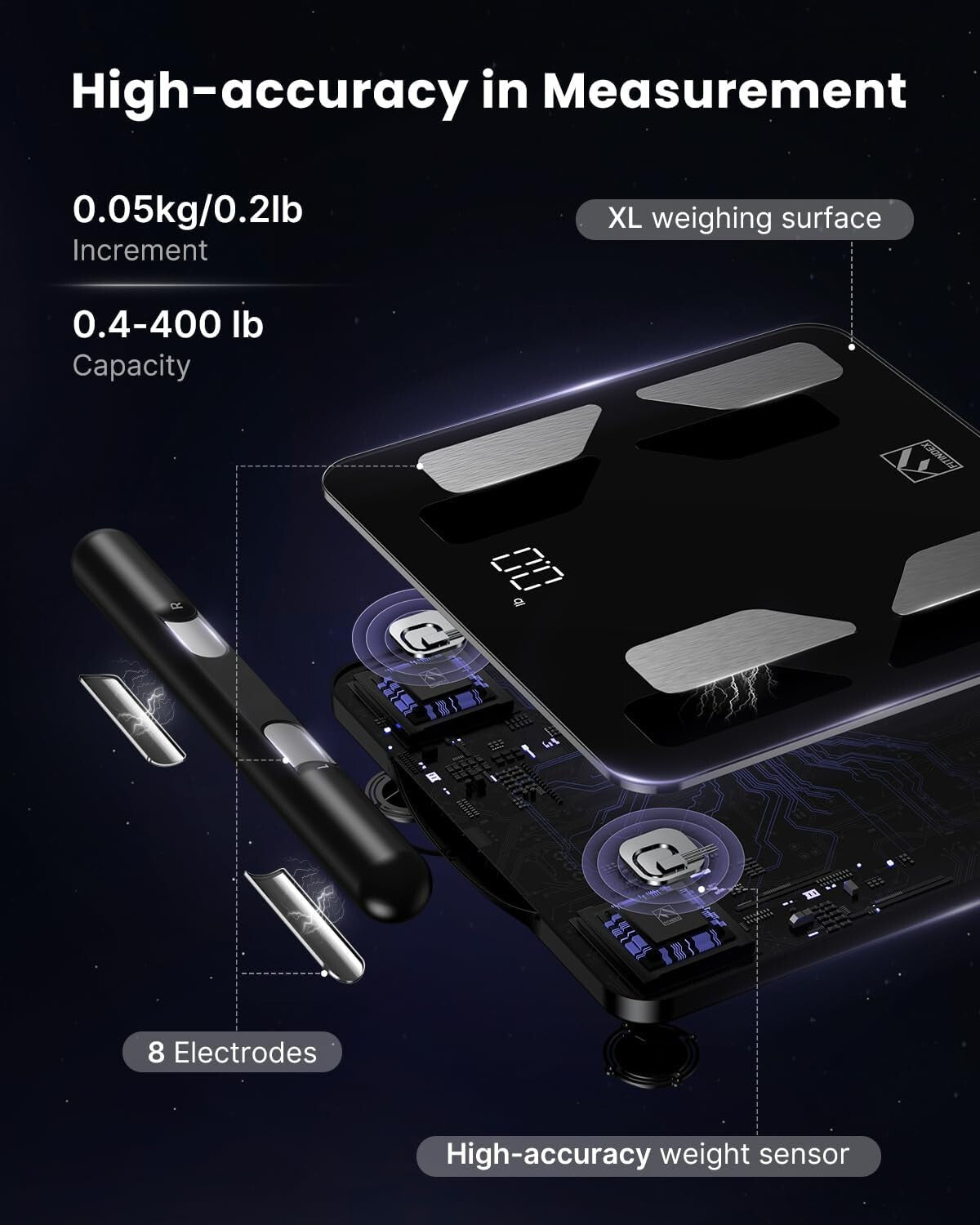 Elegant Black Body Composition Analyzer with LED Display & Bluetooth Integration