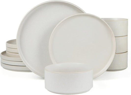 Elegant Stackable Stoneware Dinnerware Set for 4 - Handmade with Unique Glaze