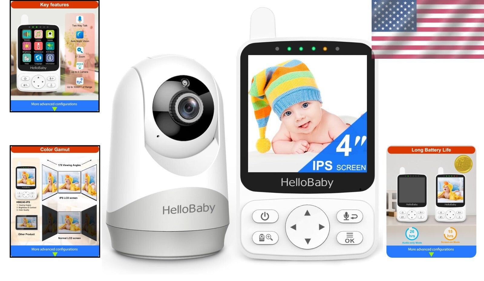 2-Way Talk Baby Monitor with PTZ, Night Vision & 26-Hour Battery Life for Travel