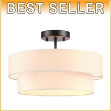 Load image into Gallery viewer, Modern Matte Black Flush Mount Light with White Linen Shade - Easy Installation