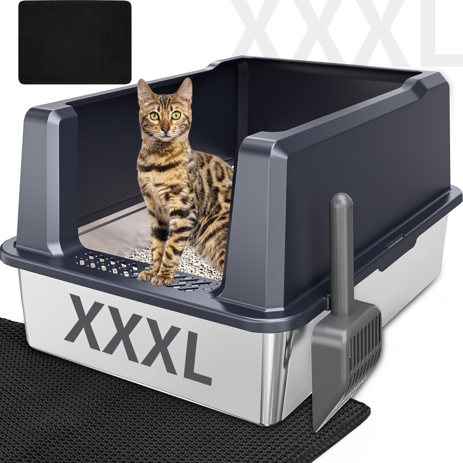 Super Large 28''L Stainless Steel Litter Box for Comfort & Hygiene - XXXL Design