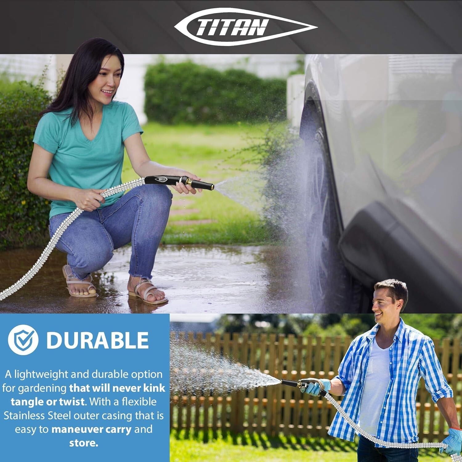 Flexible 304 Stainless Steel Garden Hose - Crush-Resistant & Durable 500 PSI