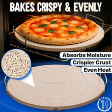 Load image into Gallery viewer, Natural Cordierite Baking Stone for Oven &amp; BBQ Grill - 16-Inch, Includes Scraper