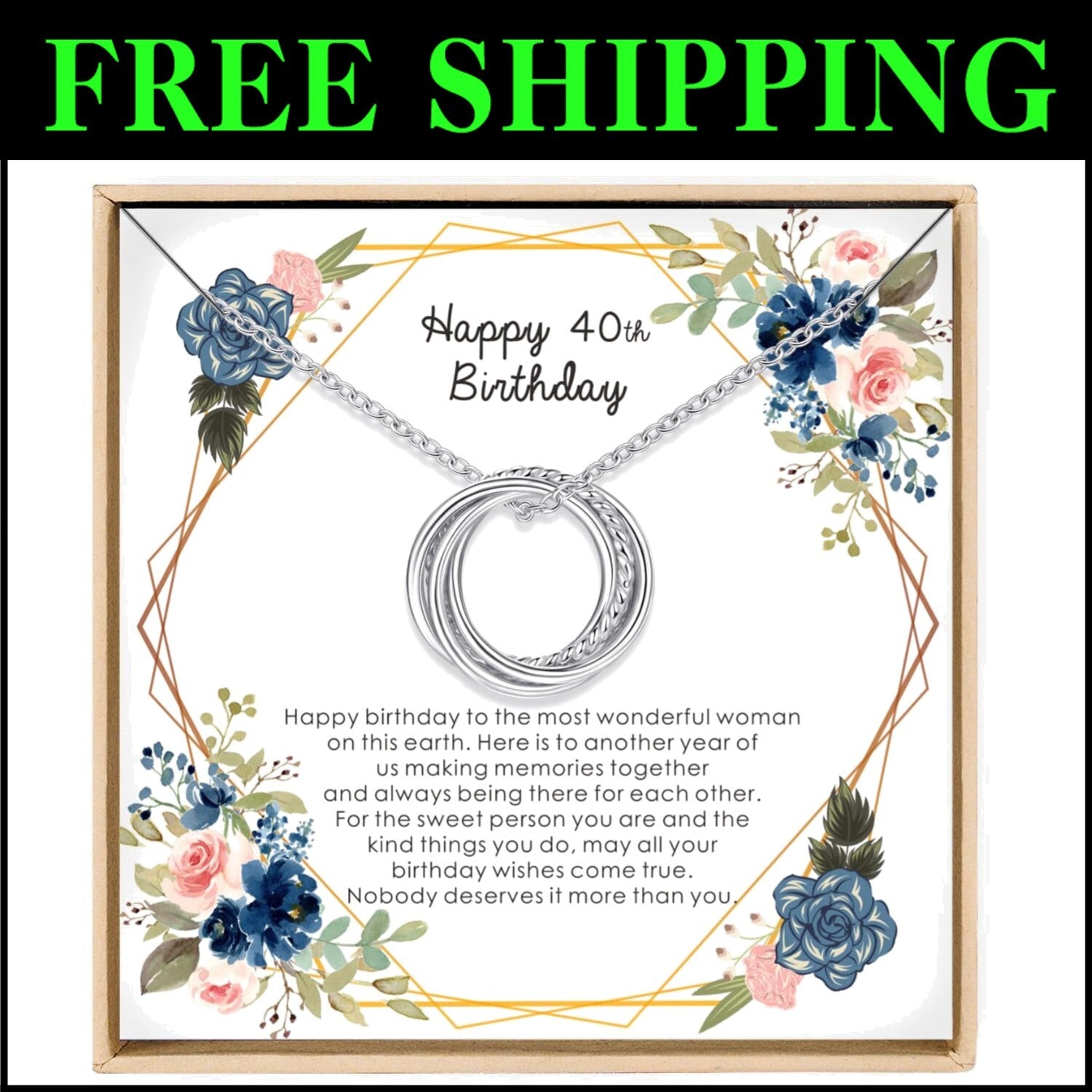40th Birthday Gifts for Women - Handmade Sterling Silver Necklace with Gift Box