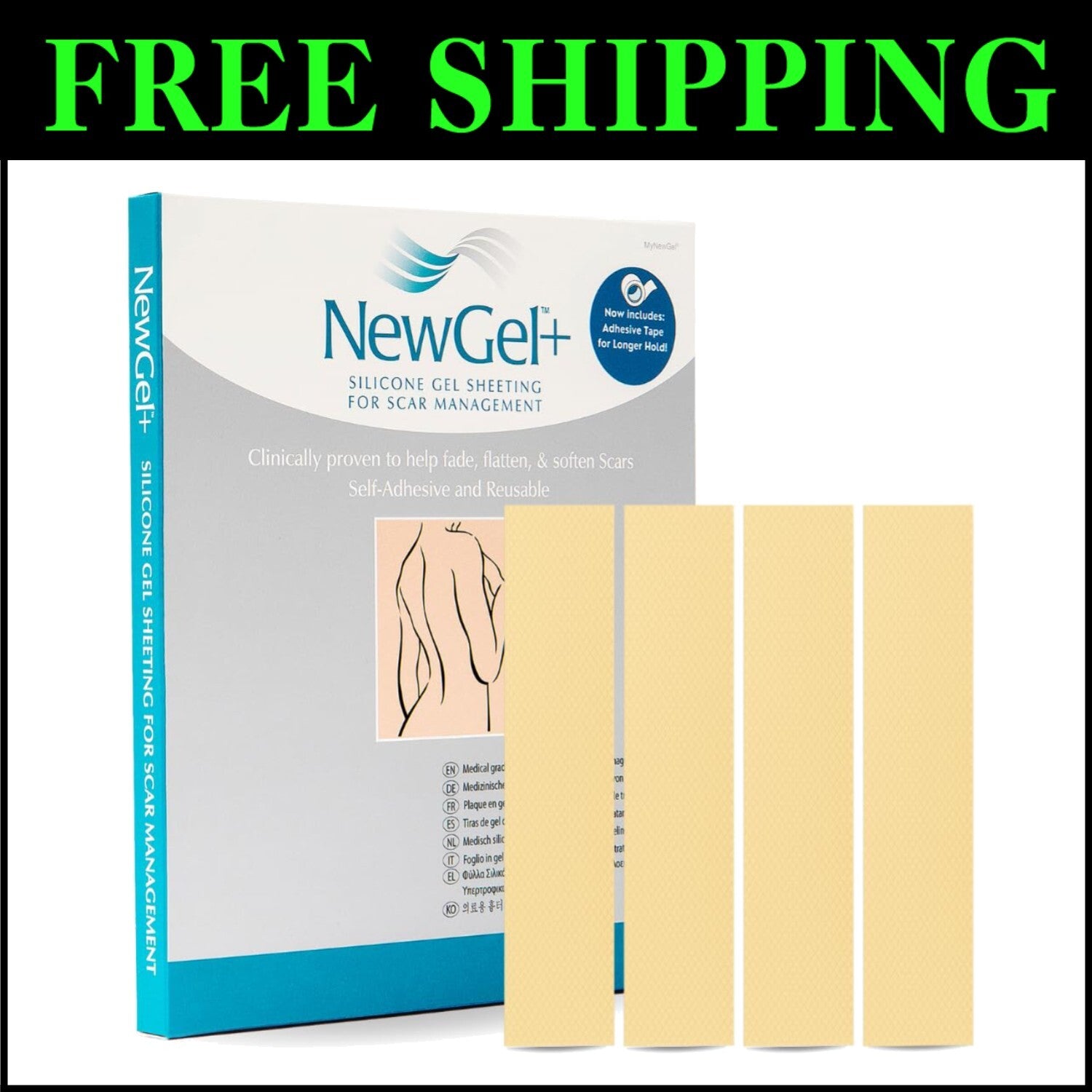 NewGel Plus 1" x 6" Silicone Scar Sheets - Effective for Old and New Scars