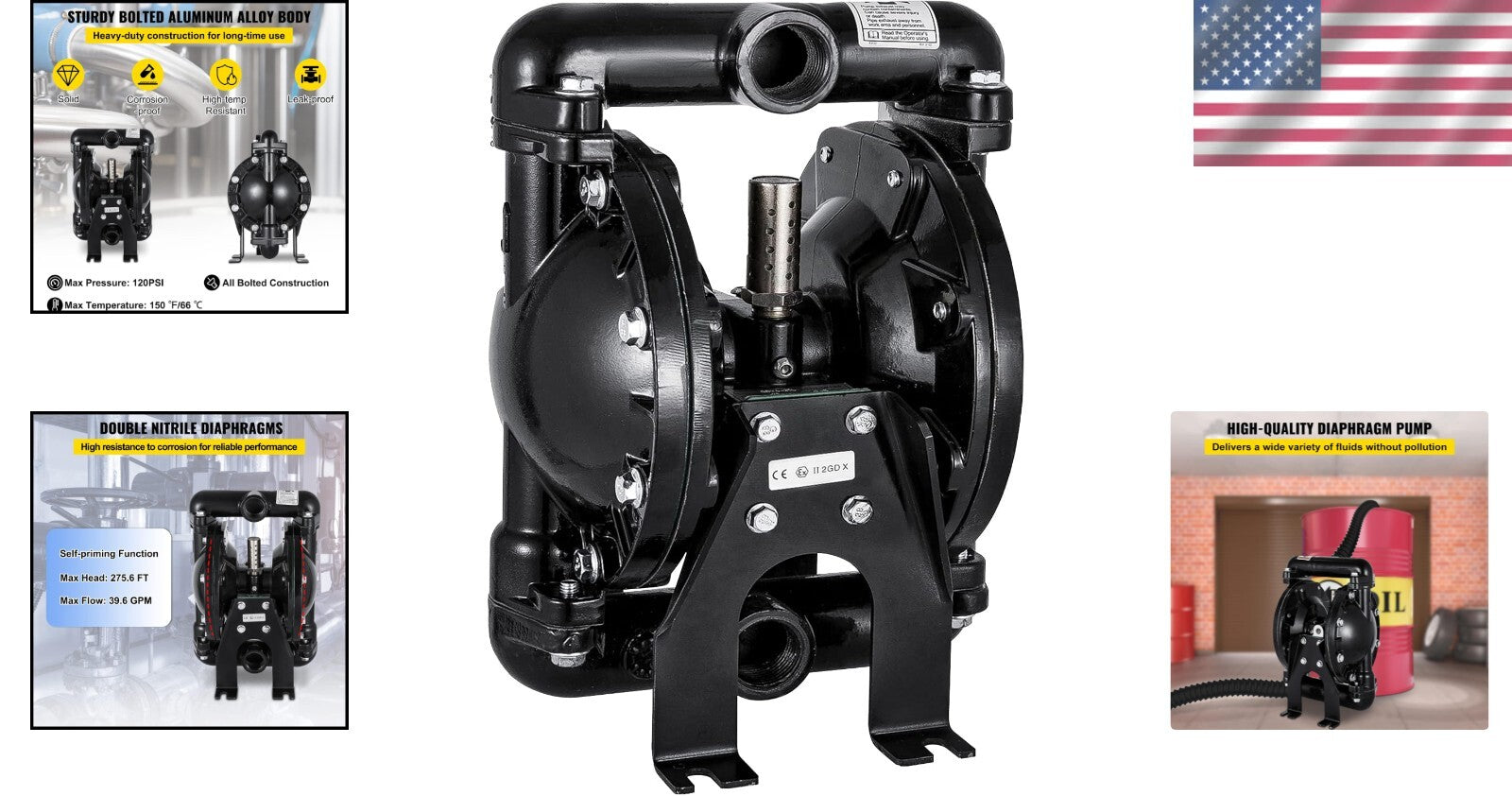 Corrosion-Proof Air Diaphragm Pump with Nitrile Design – 35 GPM Flow Rate