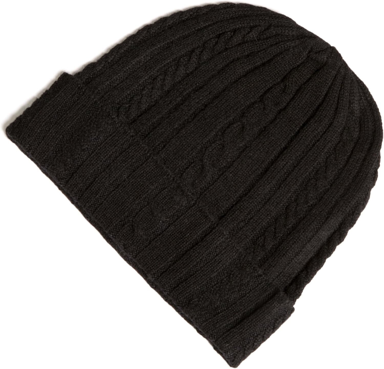 Elegant Women's Cable Knit Cashmere Hat with Cuffed Design for Cozy Winter