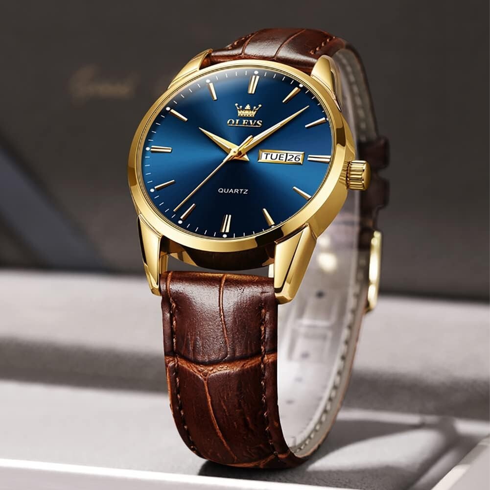 Fashionable Men's Luminous Quartz Watch - Waterproof Brown Leather Gift Edition
