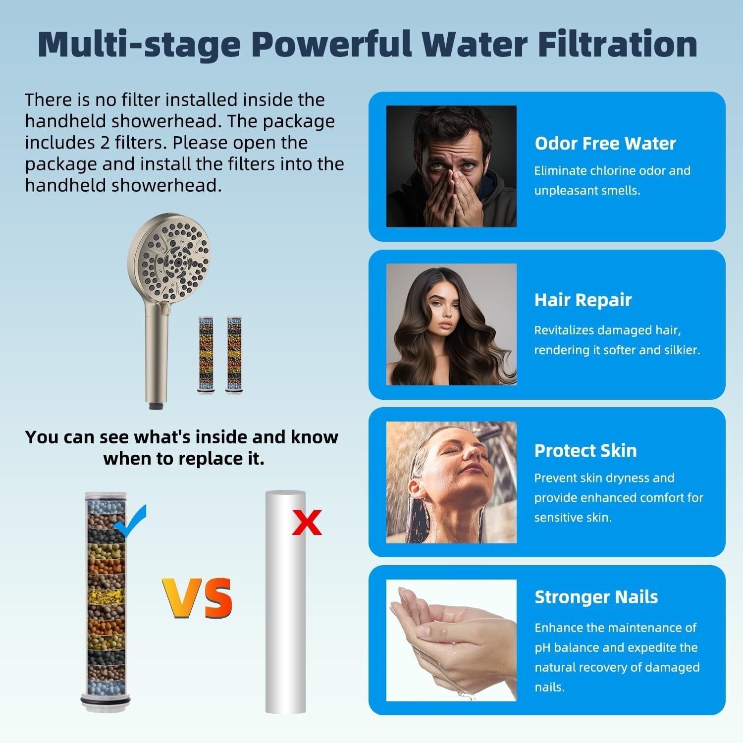 Filtered 10'' Brushed Nickel Rainfall Shower Head Combo with 12'' Extension Arm