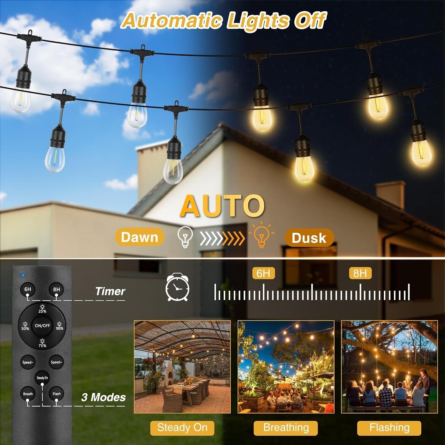 Dual-Pack Solar String Lights - 200FT Waterproof LED with Remote Control Options