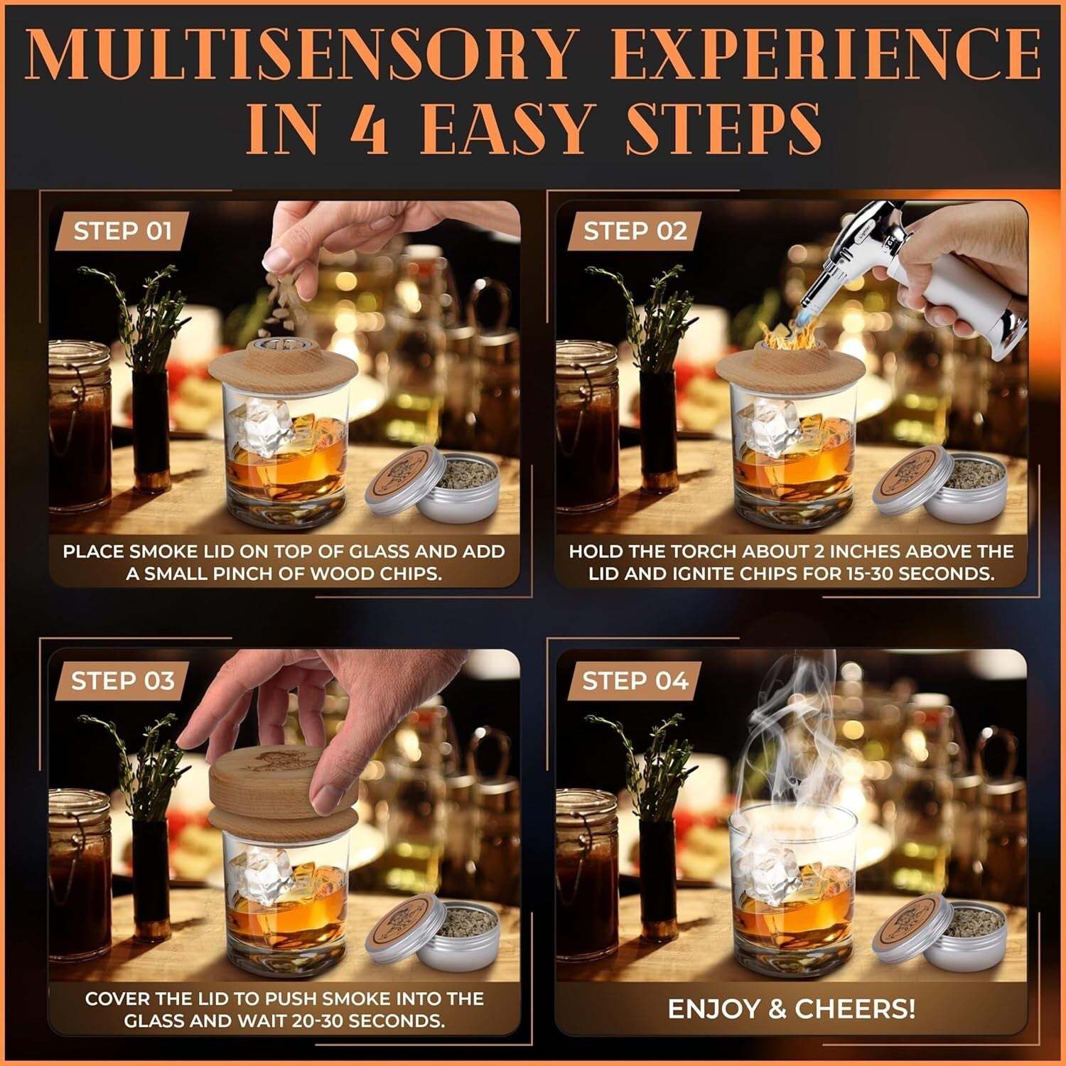 Cocktail Smoker Set with Display Stand & Torch - Perfect Whiskey Gift for Men