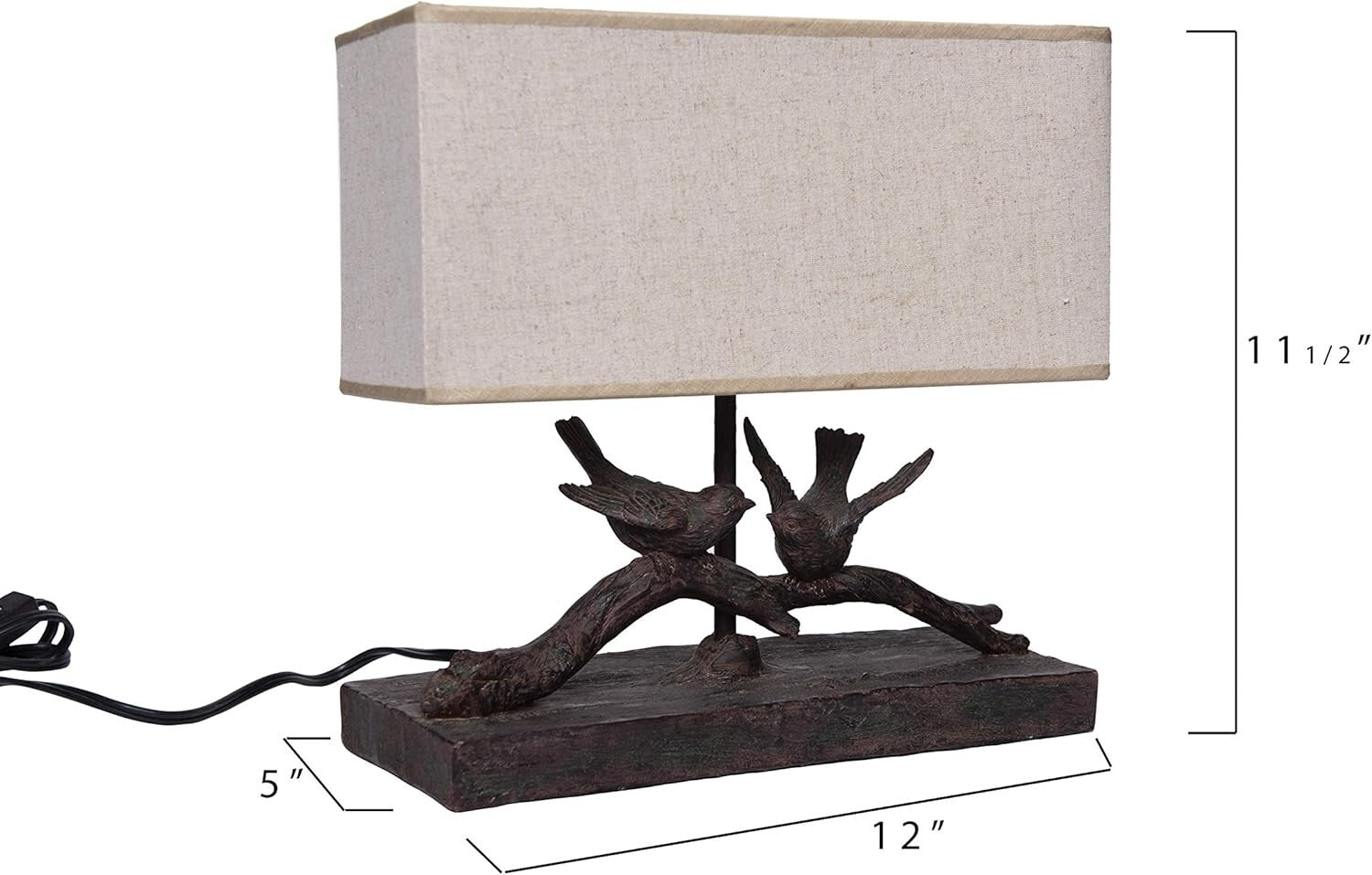 Elegant Rustic Bird Table Lamp with Antique Bronze Finish & White Shade