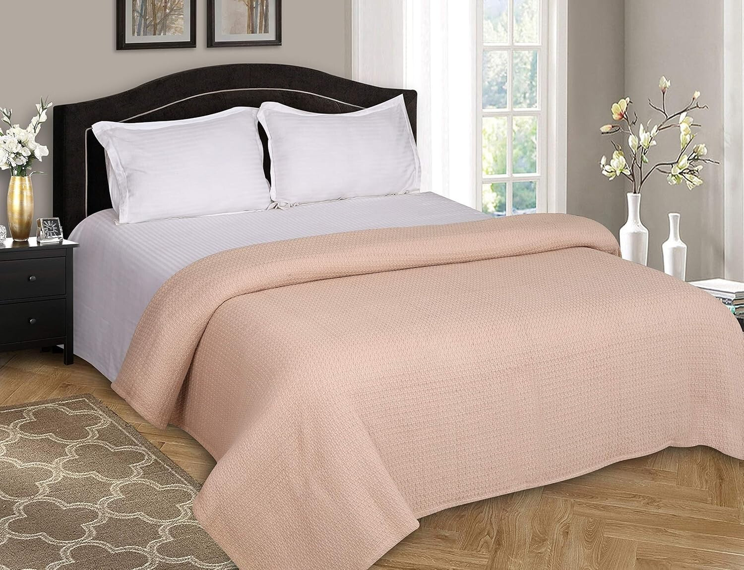Breathable 100% Cotton King Size Bed Blanket in Beige - Cozy Year-Round Comfort