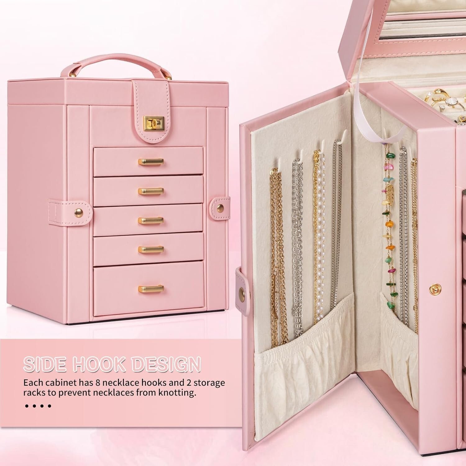 5-Drawer Jewelry Box with Large Mirror – Chic and Functional Organizer for Women