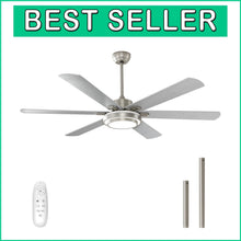 Load image into Gallery viewer, Elegant Ceiling Fan with Lights - 62 Inch, Timer, Remote, Brushed Nickel Finish