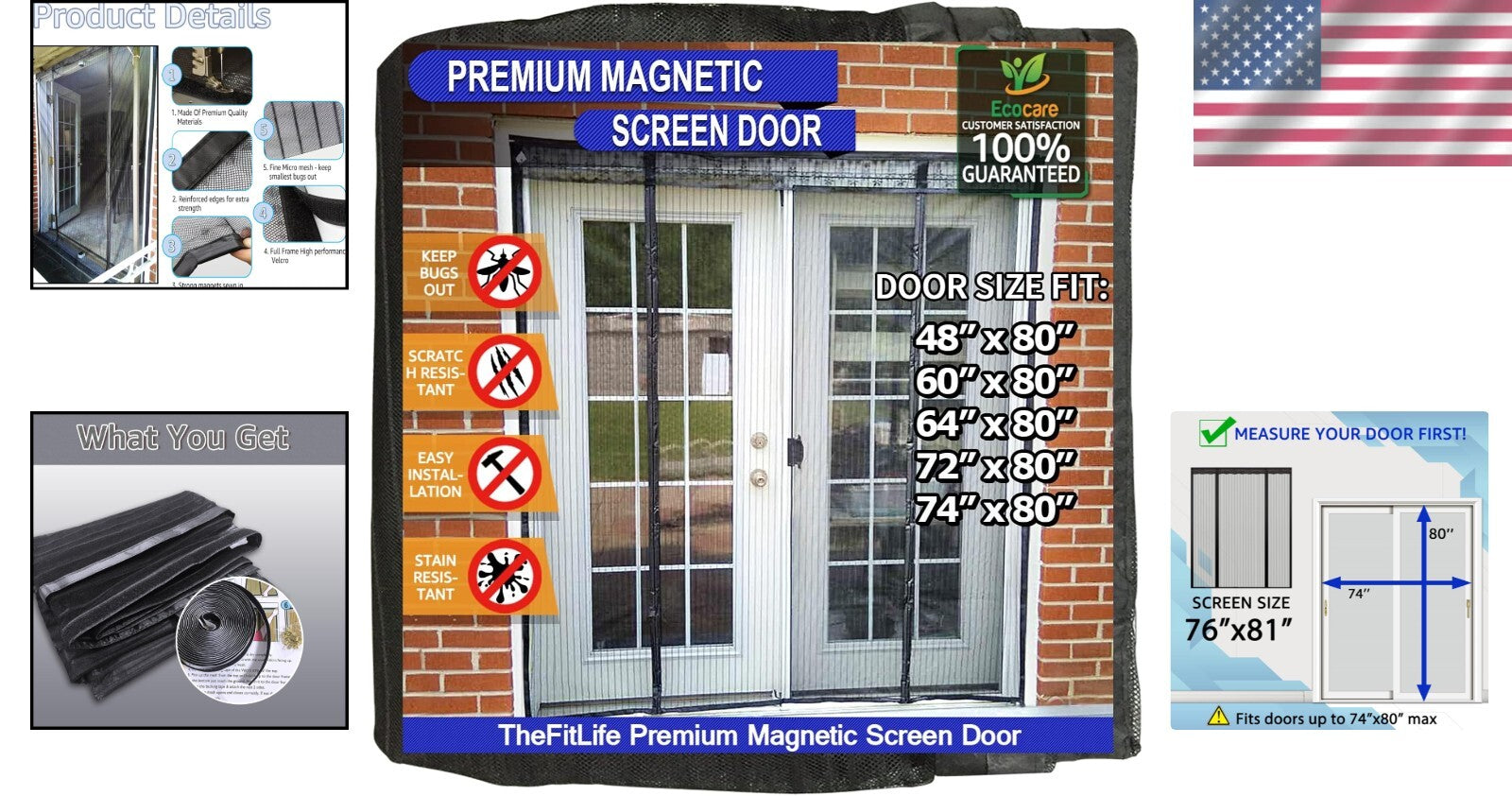 Easy-Install Magnetic Screen Door - 76''x8'' Perfect for Pet-Friendly Homes