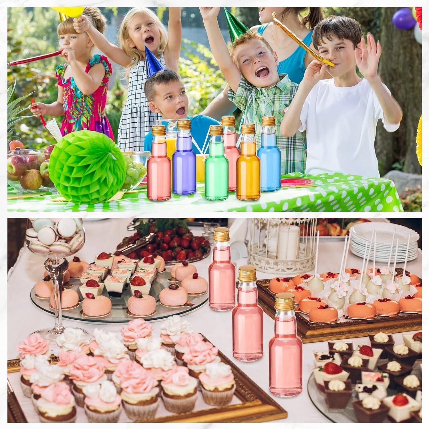 Reusable Miniature Alcohol Bottles with Funnels - 120 Pcs Gold Celebration Set