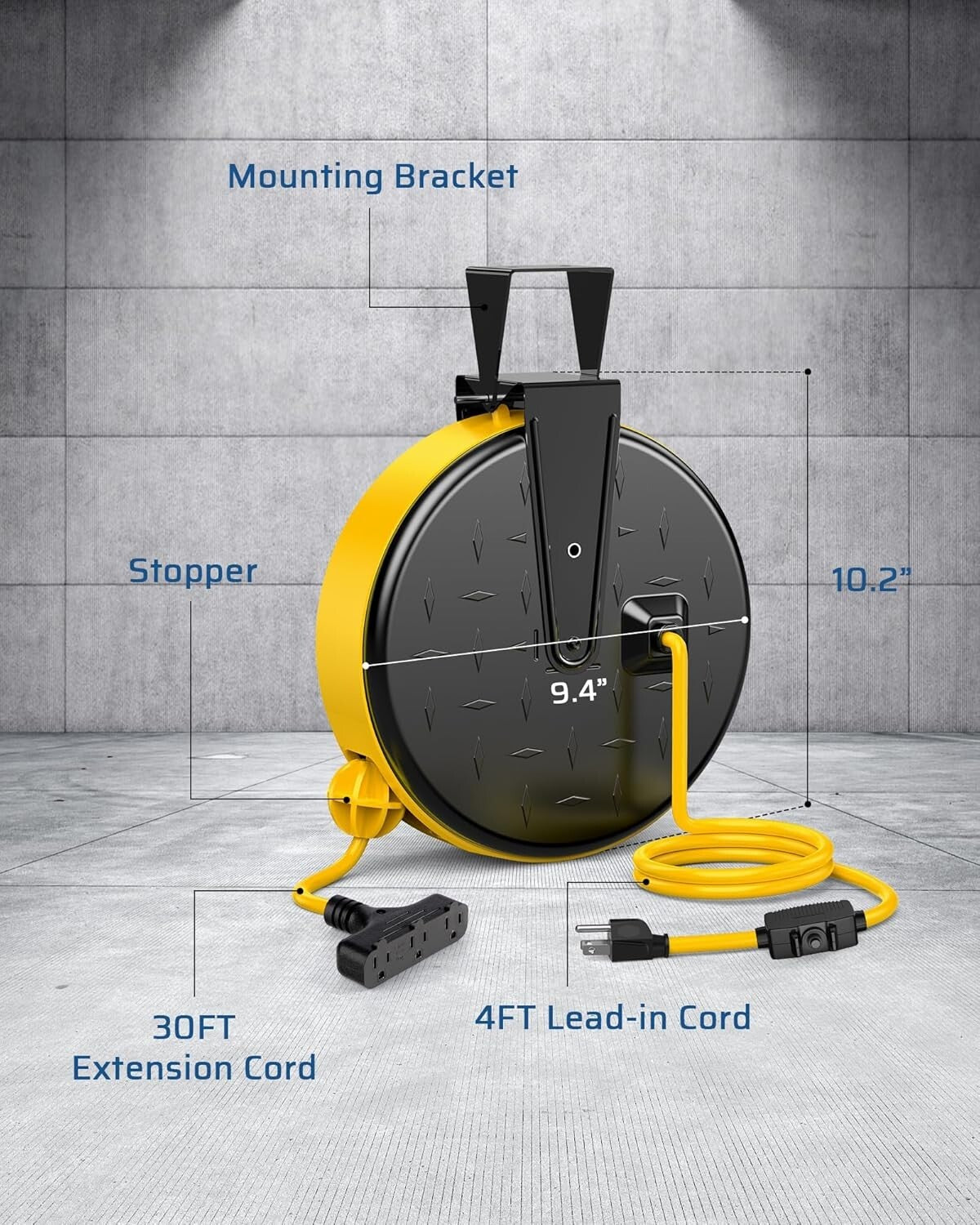 30 Ft Retractable Extension Cord Reel with 3 Outlets for Ultimate Power Access