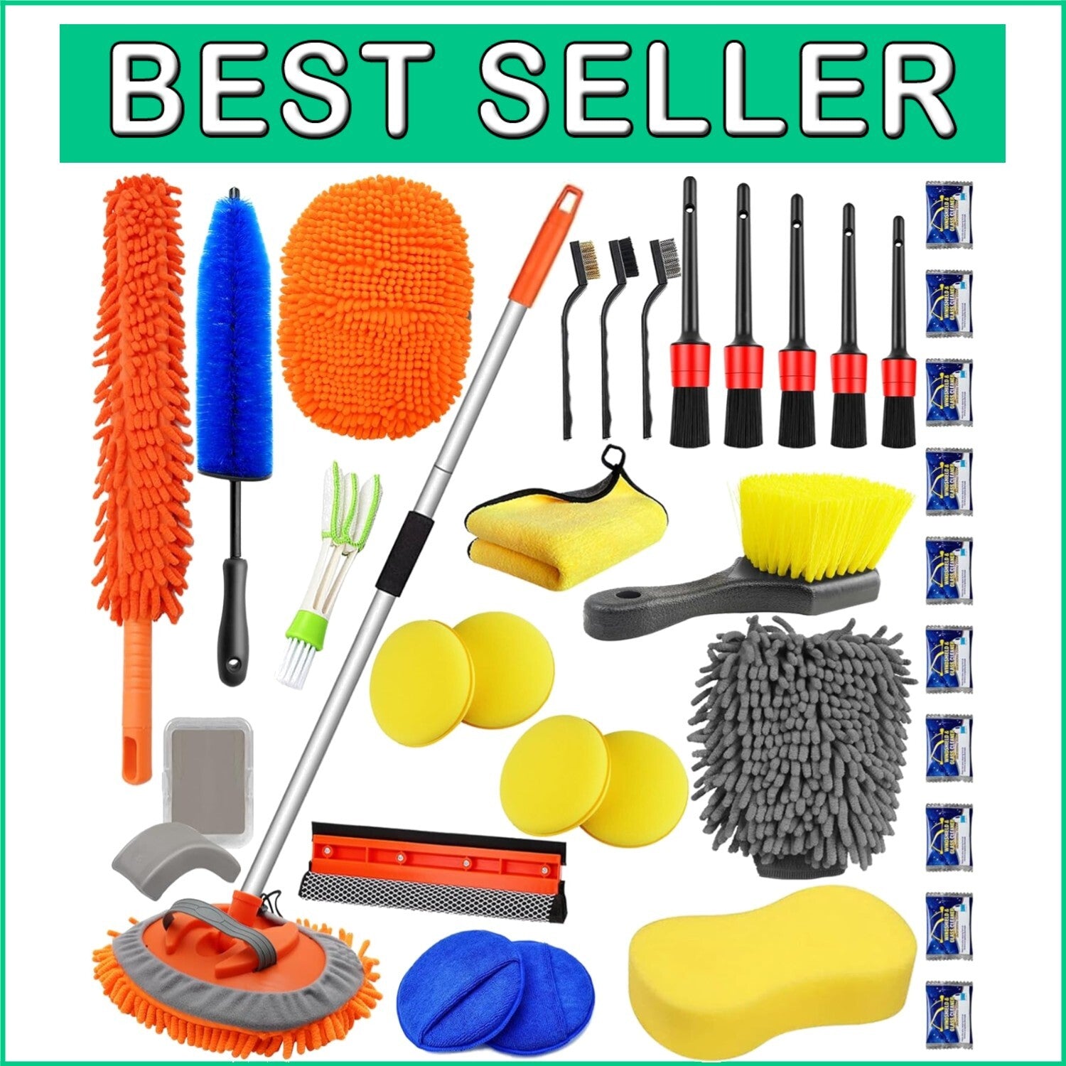 62-Inch Chenille Microfiber Car Wash Brush with Multi-Functional Cleaning Tools