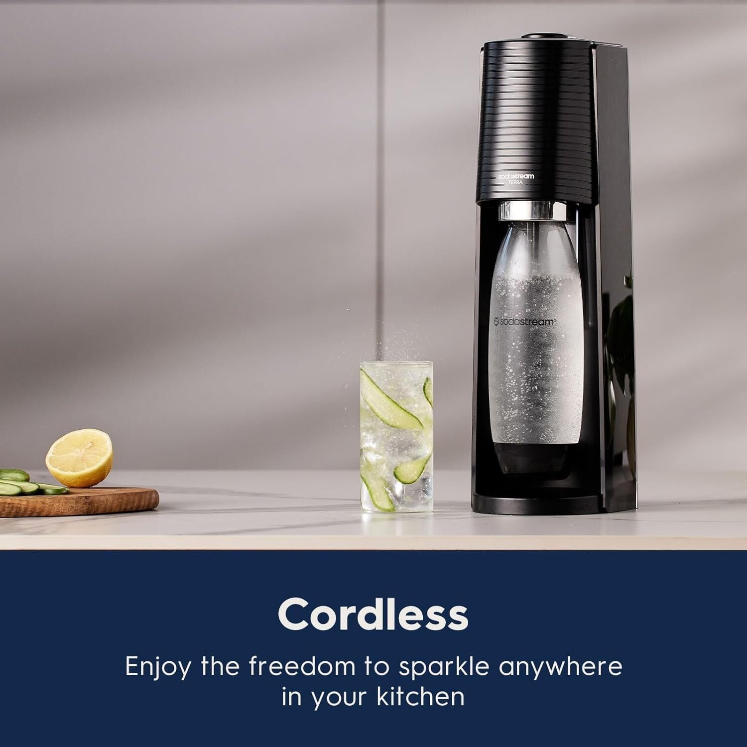 Elegant Misty Blue Sparkling Water Maker - CO2 Included for Effortless Hydration