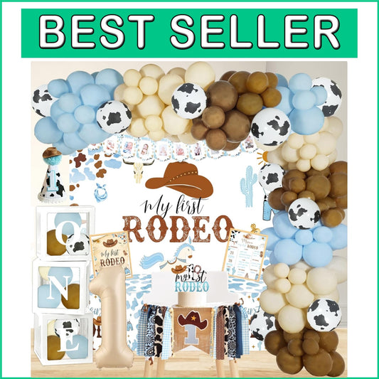 Vibrant Cowboy 1st Birthday Party Decor - High Chair Banner and Balloon Garland