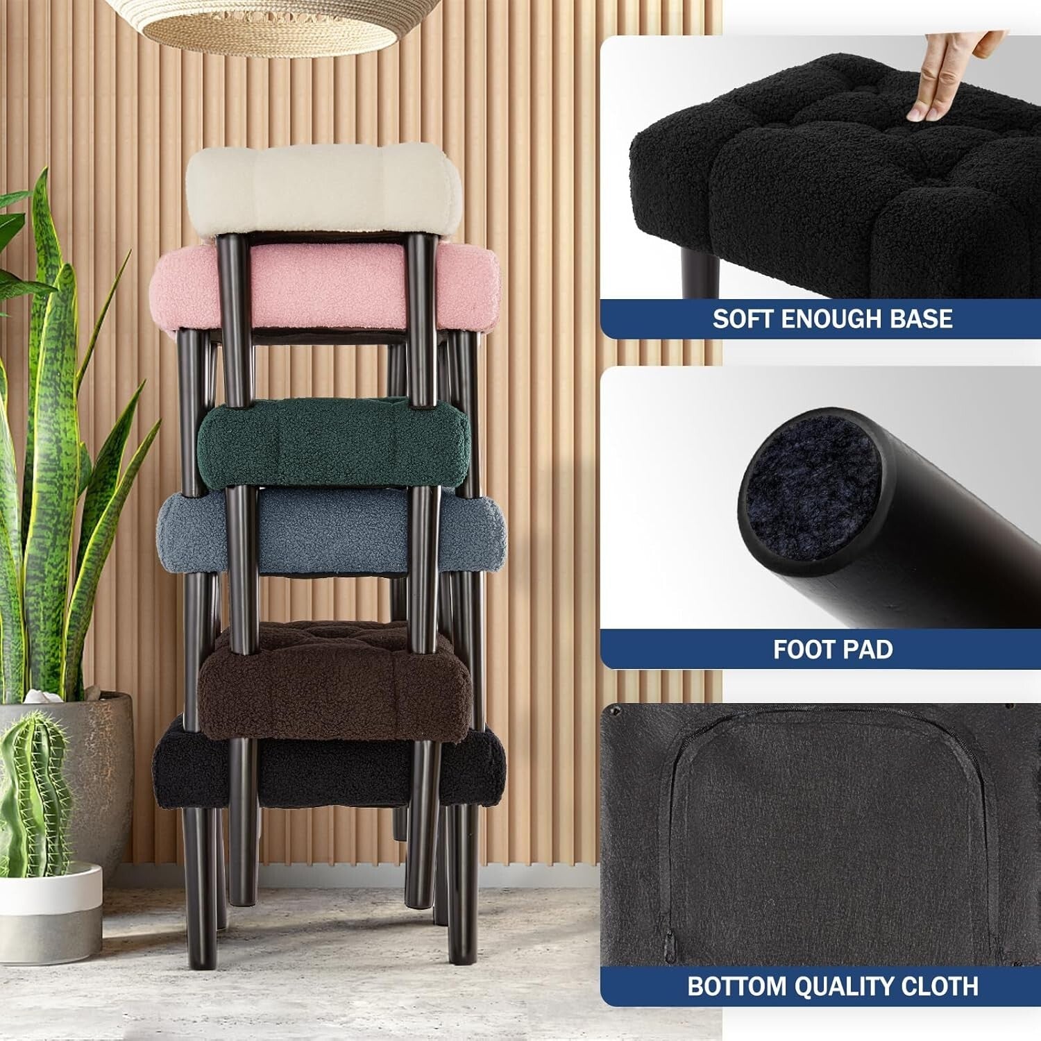 Elegant Jacquard Black Foot Rest Ottoman - Versatile Design for Modern Homes