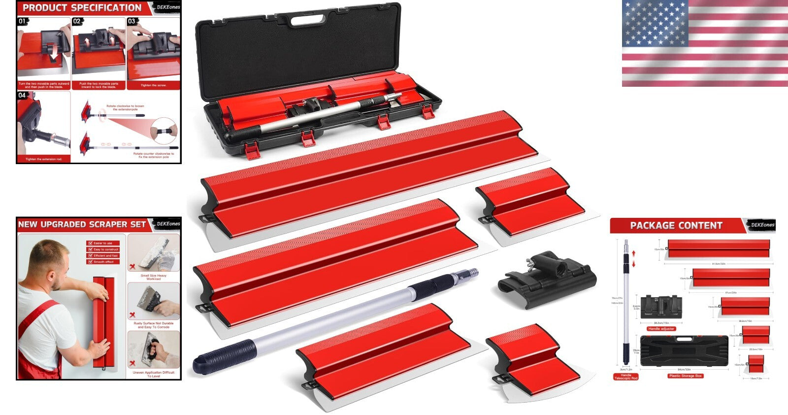 Premium Drywall Skimming Blade Set - 5 Stainless Steel Sizes w/ Portable Case