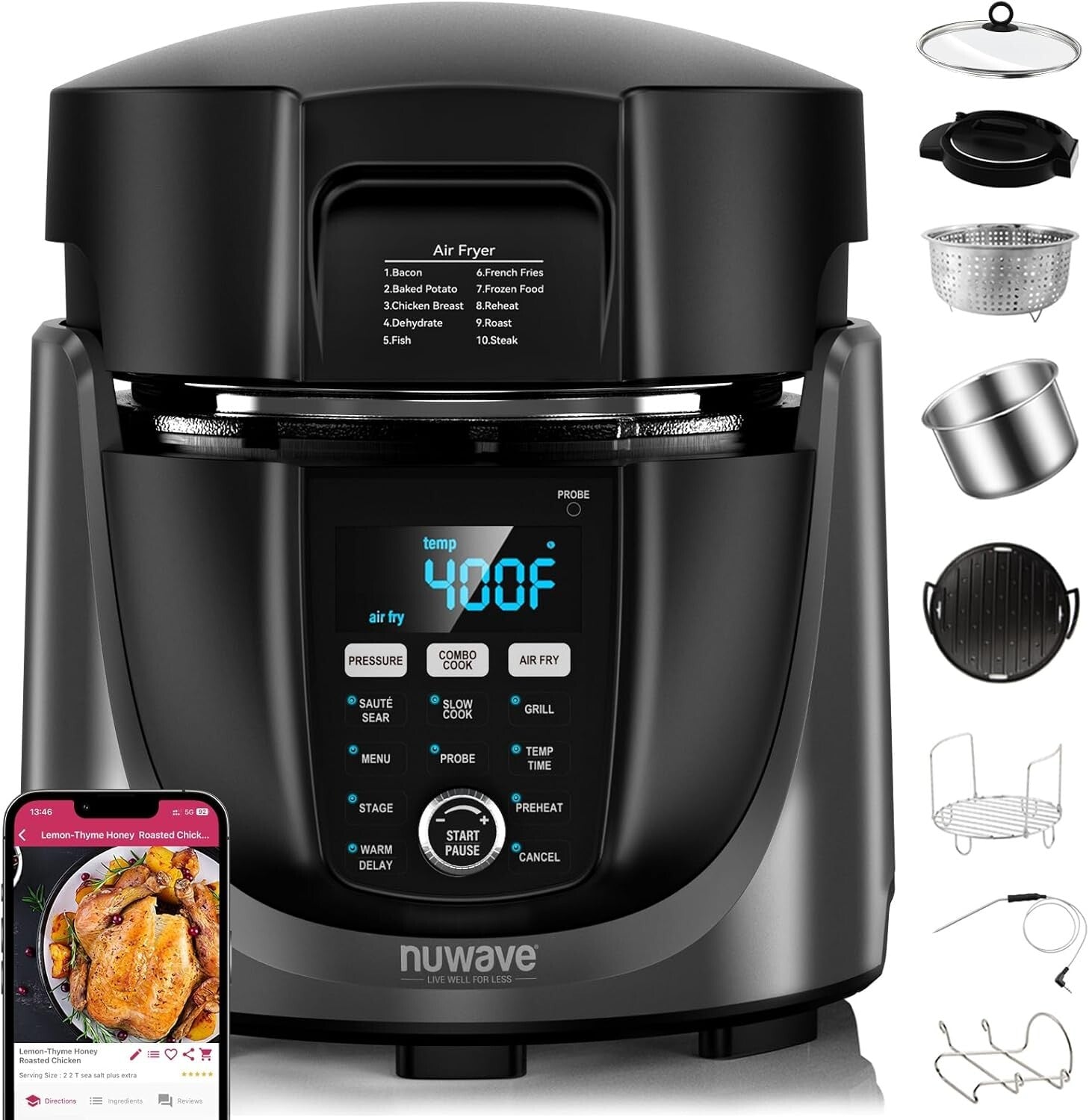 Multifunctional Electric Cooker: 450 Settings, 6qt Pressure & Air Fryer Combo