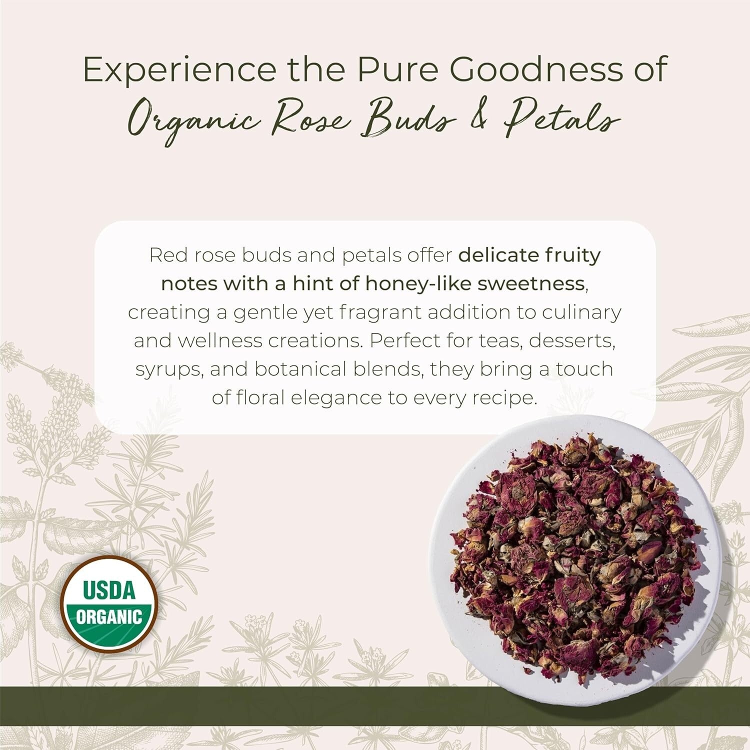 Kosher Certified Organic Red Rose Buds – 1 lb Culinary Flower for Baking & Soaps