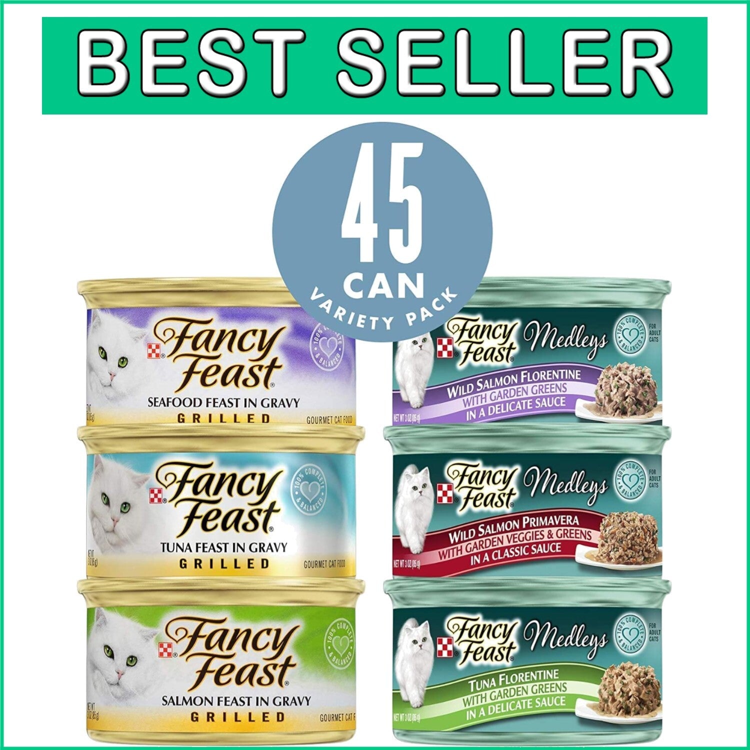 Premium Seafood Variety Pack - Purina Wet Cat Food (45 Cans of Delight)