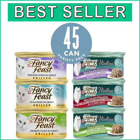 Premium Seafood Variety Pack - Purina Wet Cat Food (45 Cans of Delight)