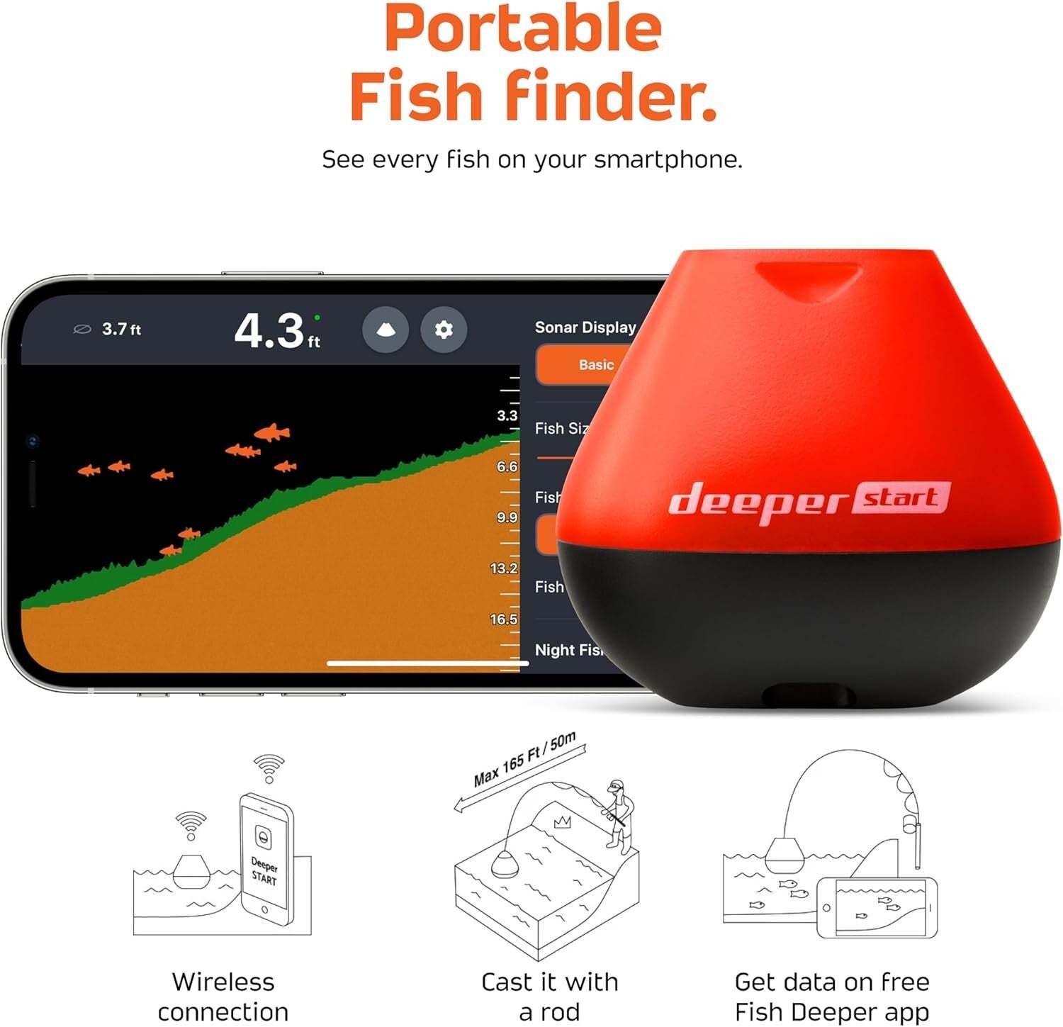 Wireless Fish Finder with Smartphone App - Perfect for Shore or Kayak Fishing