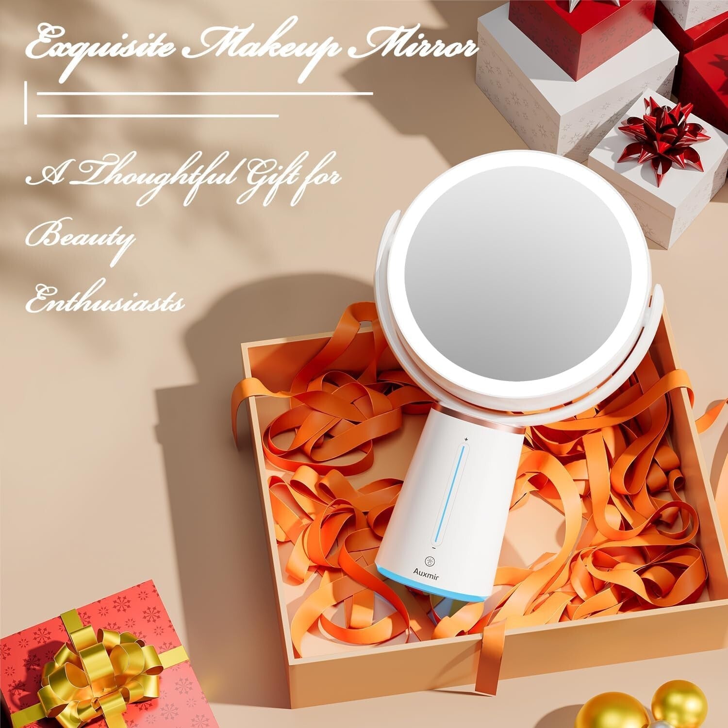 Modern Lighted Makeup Mirror - 2500mAh, 10X Magnification, Perfect for Gifting