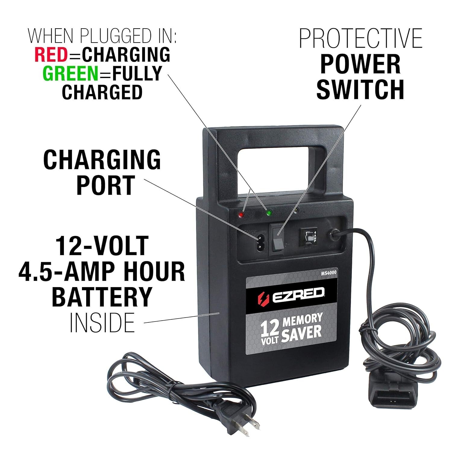 Automotive Memory Saver & Charger with OBDII Connector - Black 12V Solution